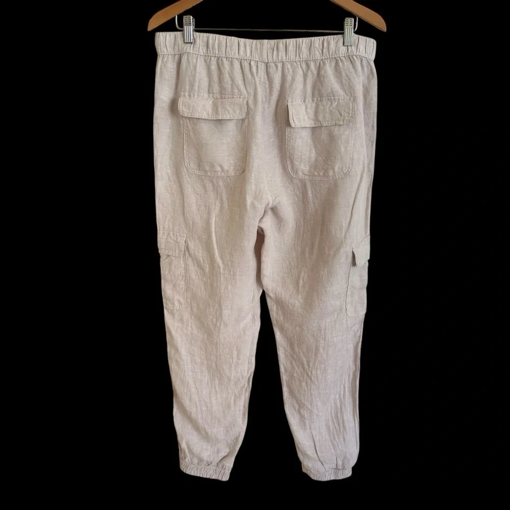 Nicole Miller NY size XL Oatmeal 100% Linen Cargo Jogger Pants Pull On Flax‎